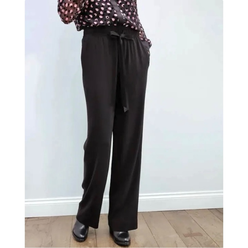 DVF Diane Von Furstenberg Denise Black Wide Leg Relaxed Loose Fit Pants Trousers